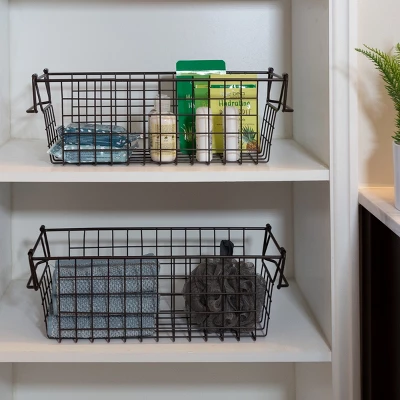 Set Of 2 Storage Bins - Basket Set For Toy, Kitchen, Bathroom, And Closet Storage - Small Shelf Organizers With Handles By Home-Complete (Brown) - Image 5