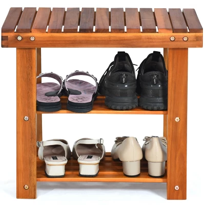 Costway 3-Tier Wood Shoe Rack 19' Shoe Bench Freestanding Boots Organizer Heavy-duty - Image 2