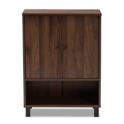 Rossin Walnut Finished 2 Door Wood Entryway Shoe Storage Cabinet Brown - Baxton Studio - Image 8