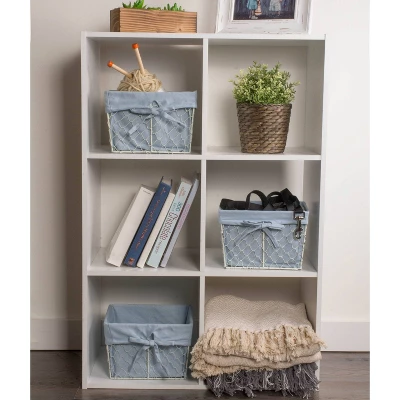 Design Imports Set Of 3 S Antique White Chicken Wire Washed Denim Liner Baskets - Image 2