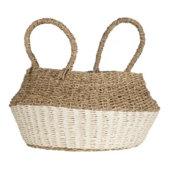 White Rope & Seagrass Belly Basket - Foreside Home & Garden