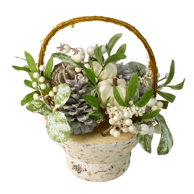 Northlight 13" Green And Gold Pumpkin And Leaves Artificial Thanksgiving Basket - Image 3