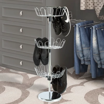 Hastings Home Revolving Shoe Tree Organizer Rack With Three Tiers - 10.75" X 10.75" X 30.5", Chrome - Image 3