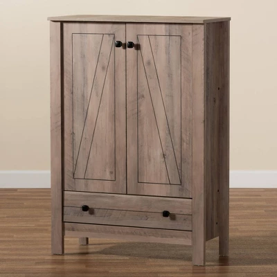 Derek Wood 1 Drawer Shoe Cabinet-Oak - Baxton Studio - Image 6