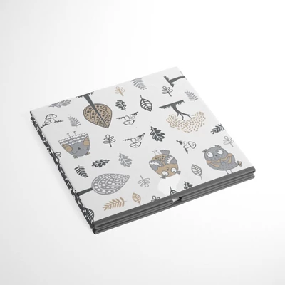 Bacati - Owls Gray/Beige Neutral Cotton Storage Box Small - Image 2