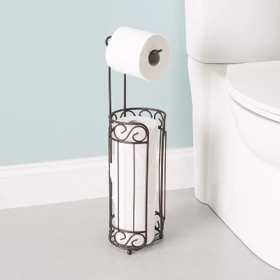 Home Basics Scroll Collection Freestanding Dispensing Toilet Paper Holder, Bronze - Image 4