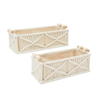 Okuna Outpost 2 Pack Macrame Storage Basket For Nursery, Bohemian Style Home Decor And Nursery, 2 Sizes, White - Image 7