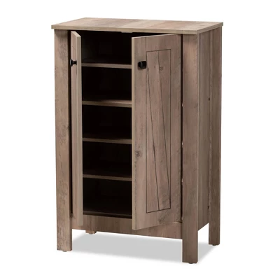 Derek Wood 2 Door Shoe Cabinet-Oak - Baxton Studio