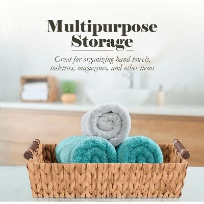 American Atelier Water Hyacinth Wicker Basket With Carry Handles, Rectangular Woven Storage Baskets, Laundry Storage Or Pantry Bin - Image 3