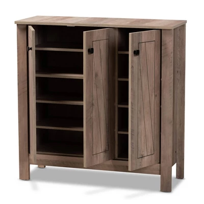 Derek Finished Wood 3 Door Shoe Cabinet Oak - Baxton Studio