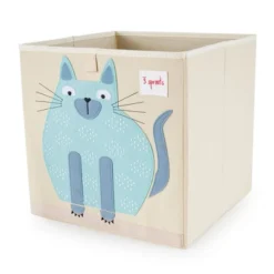 3 Sprouts Large 13 Inch Square Children's Foldable Fabric Storage Cube Organizer Box Soft Toy Bin 2 Piece Bundle With Blue Cat And Friendly Owl Design