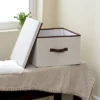 Household Essentials Square Storage Box With Lid Natural With Brown Trim
