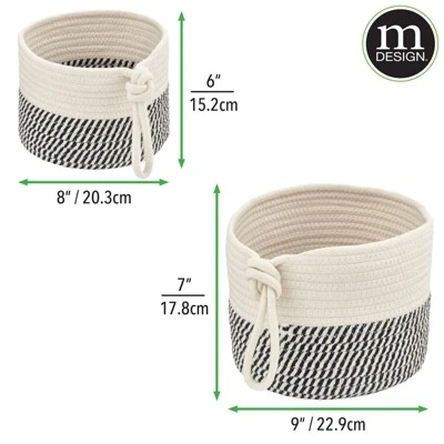 MDesign Woven Cotton Rope Bathroom Basket With Tie Handle, Set Of 2 - Image 2