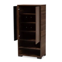 Raina Two-Tone Wood 2 Door Shoe Storage Cabinet Walnut Brown/Black - Baxton Studio