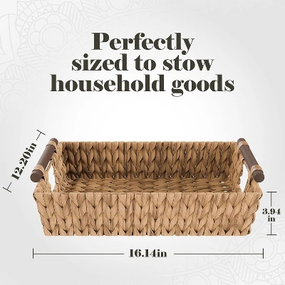 American Atelier Water Hyacinth Wicker Basket With Carry Handles, Rectangular Woven Storage Baskets, Laundry Storage Or Pantry Bin - Image 6