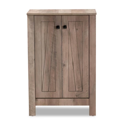 Derek Wood 2 Door Shoe Cabinet-Oak - Baxton Studio - Image 2