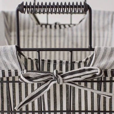 Design Imports Set Of 2 Farmhouse Black Wire Ticking Stripe Liner Baskets Black/White - Image 6