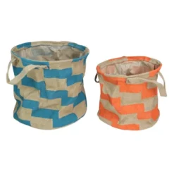 Northlight Set Of 2 Orange And Teal Burlap Baskets With Handles 12"