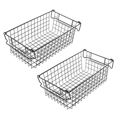 Set Of 2 Storage Bins - Basket Set For Toy, Kitchen, Closet, And Bathroom Storage - Medium Shelf Organizers With Handles By Home-Complete (Black) - Image 7