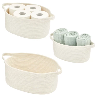 MDesign Casual Woven Cotton Rope Bathroom Basket With Handles, Set Of 3 - Image 7