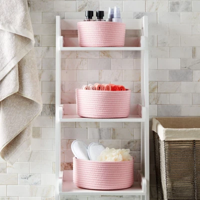 Farmlyn Creek 3-Pack Cotton Woven Baskets For Storage, Pink Rope Montessori Organizer Set For Storing Supplies ( 3 Sizes In Small, Medium And Large)