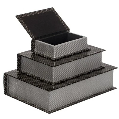 Vintiquewise Set Of 3 Velvet Vintage Storage Wooden Antique Classic Decorative Book Box Holder - Image 9