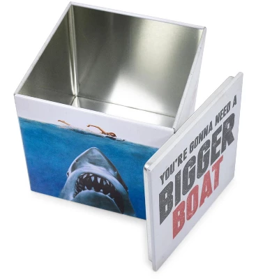 Ukonic JAWS Logo Tin Storage Box Cube Organizer With Lid | 4 Inches