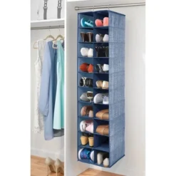MDesign Large 20 Shelf Fabric Over Rod Closet Hanging Storage Unit