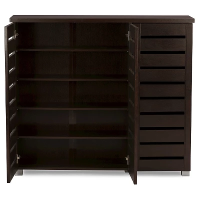 Adalwin Modern And Contemporary 3-Door Wooden Entryway Shoes Storage Cabinet - Dark Brown - Baxton Studio - Image 2
