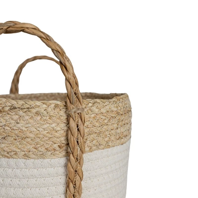 Set Of 3 Baskets White Seagrass & Cotton Rope By Foreside Home & Garden - Image 3