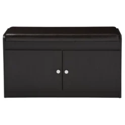 Margaret Modern And Contemporary Wood 2 - Door Shoe Cabinet With Faux Leather Seating Bench - Dark Brown - Baxton Studio