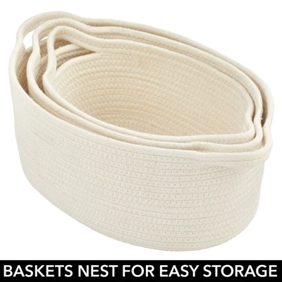 MDesign Casual Woven Cotton Rope Bathroom Basket With Handles, Set Of 3 - Image 6