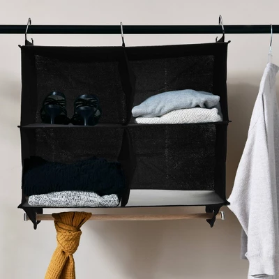 Household Essentials 4 Pocket Wide Organizer With Hangbar Black