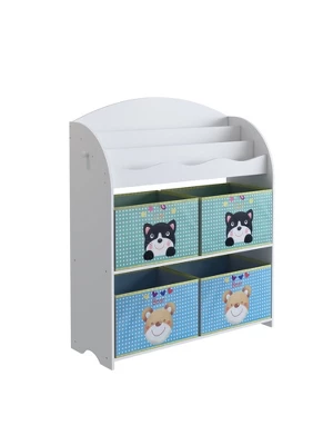 Year Color School Supply, Nursery, Daycare, Toddler, Kids Book Display And Toy Storage Organizer With 6 Fabric Storage Bins - Image 2