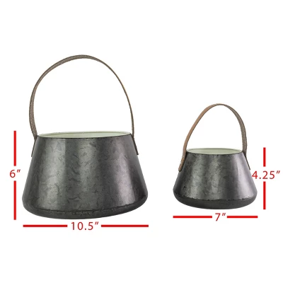 Set Of 2 Handled Baskets Metal & Faux Leather - Foreside Home & Garden - Image 5