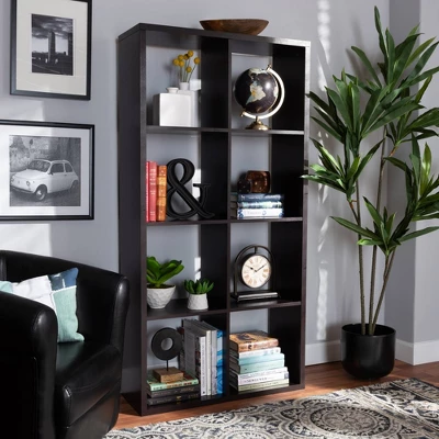 Janne 8 Cube Multipurpose Storage Shelf Dark Brown - Baxton Studio - Image 3