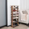Tangkula 7-Tier Double Rows Shoe Rack Vertical Wooden Shoe Storage Organizer Rustic Brown/White