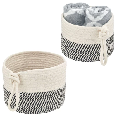 MDesign Woven Cotton Rope Bathroom Basket With Tie Handle, Set Of 2 - Image 6