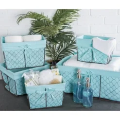 Design Imports Set Of 5 Rustic Bronze Chicken Wire Liner Baskets Aqua