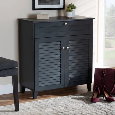 Shelf Wood Shoe Storage Cabinet With Drawer Coolidge Finished Dark Gray - Baxton Studio - Image 6