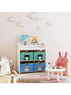 Year Color School Supply, Nursery, Daycare, Toddler, Kids Book Display And Toy Storage Organizer With 6 Fabric Storage Bins - Image 6