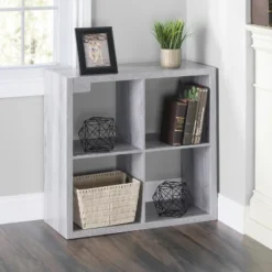 Home Basics 4 Open Cube Organizing Wood Storage Shelf