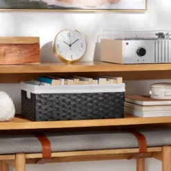 16" X 9" X 6" Lined Woven Media Bin Black - Brightroomâ˘