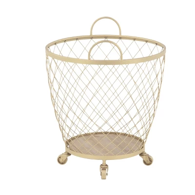 2pk Modern Metallic Rolling Baskets Gold - Olivia & May - Image 3