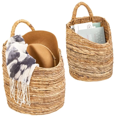 MDesign Woven Banana Bark Hanging Wall Storage Basket - Set Of 2 - Natural/Tan - Image 5