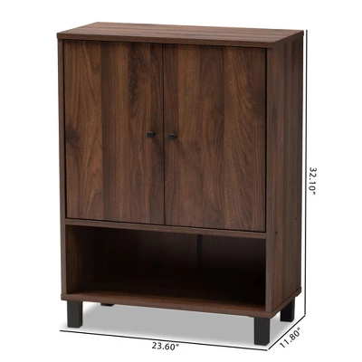 Rossin Walnut Finished 2 Door Wood Entryway Shoe Storage Cabinet Brown - Baxton Studio - Image 4