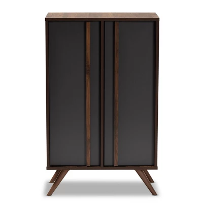 2 Door Naoki Two-Tone Wood Shoe Cabinet Gray/Walnut - Baxton Studio - Image 2