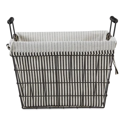 Design Imports Set Of 2 Farmhouse Black Wire Ticking Stripe Liner Baskets Black/White - Image 2