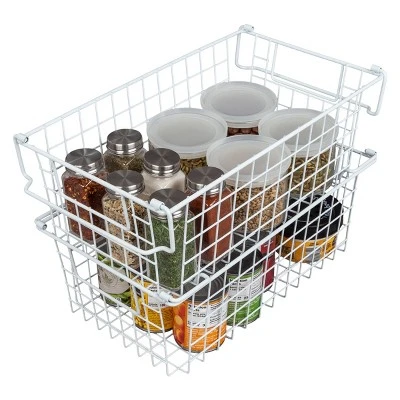 Set Of 2 Storage Bins - Basket Set For Toy, Kitchen, Closet, And Bathroom Storage - Medium Shelf Organizers With Handles By Home-Complete (White) - Image 10