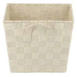Home Basics Polyester Woven Strap Open Bin, Ivory